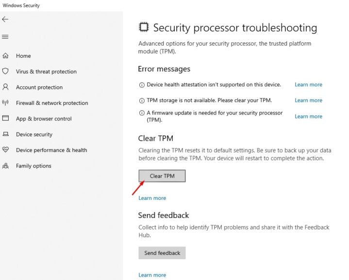 Guide on how to clear the Trusted Platform Module