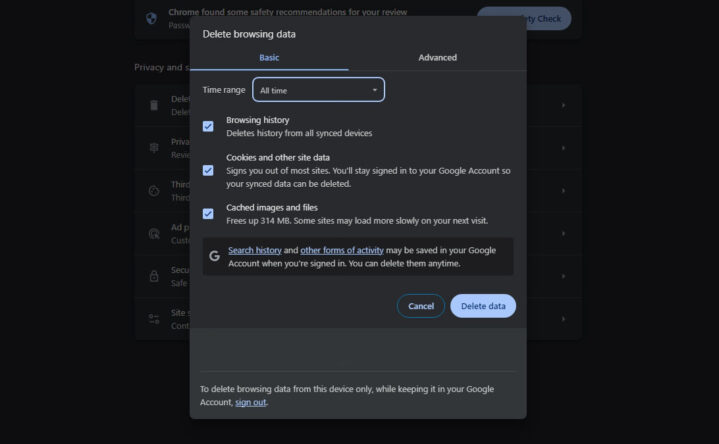 Retrieving data. wait a few seconds error quick fixes clear browser cache