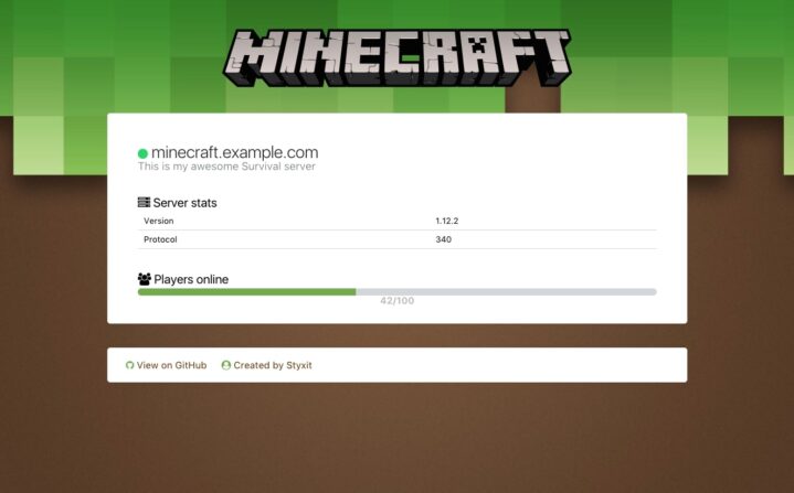 Minecraft server status screen showing version number, protocol, and number of players online.