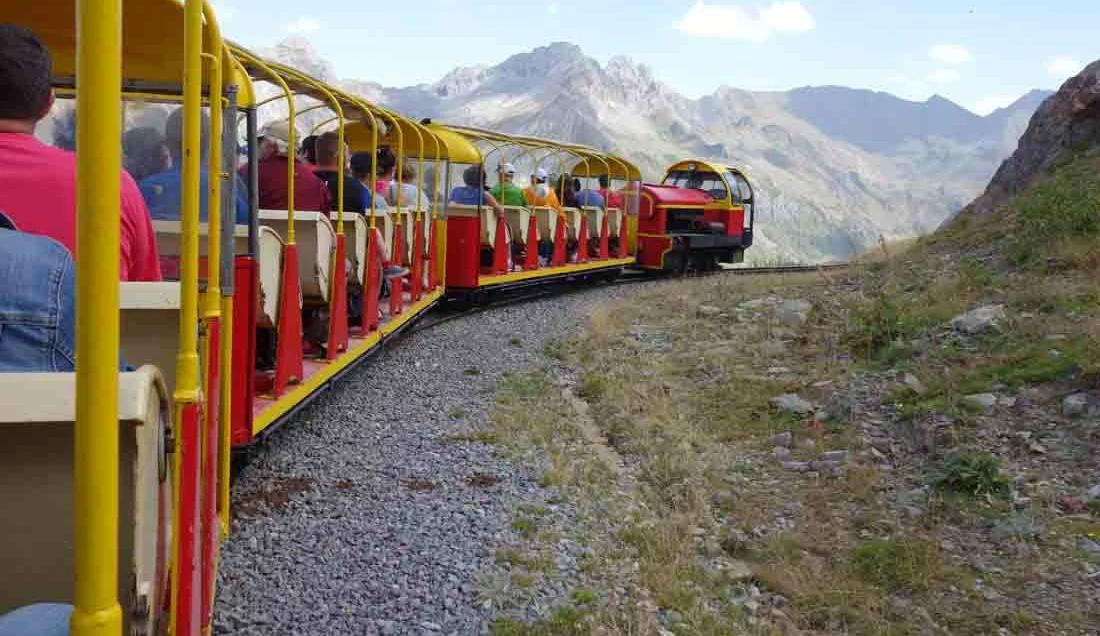 Train rolling through the pyrenees